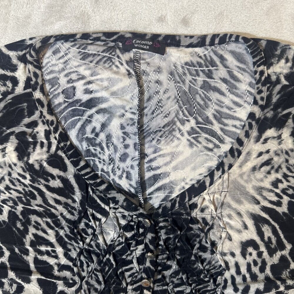 Women’s Cocomo Blouse Leopard Print Black Gray Plus 3X - Picture 9 of 13